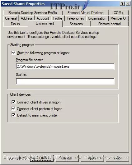 در قسمت اول مقاله راجع به نصب Remote Desktop Services صحبت کردیم و مراحل آن را برای نصب توضیح دادیم همانطور که گفته شد چندین راه برای ارائه ی این سرویس برای کلاینتها وجود دارد که در این سری مقالات به آنها میپردازیم ، یه نکته ای که باید خدمت شما یاد آور شوم و در تمامی این روشها باید آن را در نظر داشته باشید این است که کاربران بعد از ریموت زدن به سرور و استفاده از برنامه های مجاز در سرور ، در صورت نیاز فایلها از جمله اسناد خود را در سرور میتوانند ذخیره کنند و همانطور که میدانید در خیلی از نرم افزارها از منوی File گزینه Open موجود هست و کاربران با انتخاب آن میتوانند فایلهایی که قابل شناسایی برای آن نرم افزار هست را انتخاب و اجرا کنند همچنین با انتخاب گزینه Save میتوانند فایهای خود را در سرور ذخیره کنند .

پس بدینوسیله کاربران به راحتی میتوانند درایو سرور را مشاهده کنند که این خود میتواند یک نقطه ضعف امنیتی باشد شما با محدود کردن دسترسی کاربران ( NTFS Permission ) میتوانید با این نقطه ضعف مقابله کرده و کاربران را در دسترسی به فایلها ومنابع سرور محدود کنید. تنظیماتی هم وجود دارد که کلاینتها را قادر میسازد که بتوانند درایوهای کامپیوتر خود را در زمان ریموت زدن مشاهده کنند که در ادامه به آن اشاره خواهد شد. قبل از هر چیز لازم است که چند نکته را برای استفاده از این سرویس یاد آور شوم که در صورت رعایت نکردن آنها به مشکل برخواهید خورد :


*1.* پس از نصب این سرویس ، در سرور خود به تنظیمات System Properties مراجعه کرده ( در Run تایپ کنید sysdm.cpl ) و بعد به تب Remote بروید و وارد قسمت Select Users... شوید ، در این قسمت میبایست کاربران و یا گروههایی که حق Remote زدن به سرور را دارند را وارد کنید ، گرچه تنظیمات این قسمت در Wizard مربوط به نصب رول Remote Desktop Services از شما پرسیده میشود ولی به خاطر نقش مهمی که این قسمت در ارائه این سرویس دارد ، یکبار دیگر یاد آور شدم . در صورتی که کاربری به سرور Remote زده باشد و نام آن در لیست مذکور موجود نباشد با پیغام خطای زیر مواجه میشود :
<ltr>
To log on to this remote computer, you must be granted the Allow log on through Terminal Services right. By default, members of the Remote Desktop Users group have this right. If you are not a member of the Remote Desktop Users group or another group that has this right, or if the Remote Desktop Users group does not have this right, you must be granted this right manually.
<ltr>
||http://www.tosinso.com/files/get/6f2beea1-ecaf-4c1a-a3a4-3260f070b9da||

*2. *یک پالیسی با نام  Allow logon through Remote Desktop Services در مسیر زیر وجود دارد که کاربرانی که قرار است به سرور Remote بزنند بایستی در آن لیست اضافه شوند ، این پالیسی بایستی به سرور اعمال شود .
<text>
Computer Configuration> Policies> Windows Settings> Security Settings> Local Policies> User Right Assignment
<text>
در صورتی که این پالیسی به کامپیوتر سرور شما اعمال نشود کاربر در زمان Remote زدن با پیغام خطای زیر برخورد خواهد کرد
<ltr>
The requested session access is denied
<ltr>
||http://www.tosinso.com/files/get/c9c3f786-21c3-4248-b0eb-ba6026c098ff||

*3.* در استفاده از Remote Desktop Services نیازی نیست که نرم افزارها را Share کنیم ولی کاربری که ریموت میزند و از یک نرم افزار استفاده میکند قطعا نیازمند سطوح دسترسی مناسب NTFS Permission میباشد .


*4.* لازم است که پورت Remote Desktop TCP 3389 در سرور Enable یا باز باشد ، در صورتی که این پورت در فایروال سرور بسته باشد کاربران برای ریموت زدن به مشکل برخواهند خورد .


یکی از راههایی که میتوان یک کاربر را بعد از ریموت زدن به سمت یک نرم افزار خواص هدایت کرد این است که :
* *اگر از ساختار Domain استفاده میکنید :* با رفتن به کنسول Active Directory Users and Computers و پیدا کردن کاربر مورد نظر روی آن Properties بگیرید و در پنجره باز شده به تب Environment  رفته که بدینوسیله وارد تنظیمات مربوطه می شوید
* *اگر از ساختار Workgroup استفاده میکنید :* در Run تایپ کنید lusrmgr.msc و در قسمت Users کاربر مورد نظر را پیدا کرده و Properties بگیرید و پنجره باز شده با رفتن به تب Environment  وارد قسمت تنظیمات مربوطه شوید
بعد از ورود به این قسمت با پنجره ای به شکل زیر مواجه میشویم و با فعال کردن Start the following program at logon  میتوانید در قسمت Program file name مسیر فایل اجرایی خود در سرور را بنویسید ( دقت داشته باشید که همانطور که گفته شد ما در اینجا نیازی به Share کردن پوشه ها نداریم و از آدرس UNC استفاده نمیکنیم پس همان مسیر لوکال نرم افزار بدون نوشتن IP یا نام کامپیوتر کفایت میکند )
||http://www.tosinso.com/files/get/0026aa3f-13ab-4656-8882-d72937bd1386||
در صورتی که رول Remote Desktop Services نصب نباشد گرچه میتوانید در این تب وارد شده و آدرس مد نظر خود را بنویسید ولی کلاینتهای شما پس از ریموت زدن ، صفحه دسکتاپ سرور را مشاهده خواهند کرد و نرم افزاری برای آنها اجرا نخواهد شد ، پس برای استفاده میبایست این سرویس در سرور نصب باشد
تا اینجا تنظیمات در سرور انجام شده در ادامه کاربران میتوانند به سرور ریموت زده و از نرم افزار Publish شده استفاده کنند . برای اینکار کلاینت بایستی در Run عبارت mstsc را تایپ کند تا Remote Desktop Connection را مشاهده کند ، آدرس سروری که این سرویس را ارائه میدهد را در آن وارد کند ، با زدن Option یک سری تنظیمات و تب هایی نمایان میشود که کاربر بنا به استفاده و نیاز خود میتواند آنها را تغییر دهد ، از جمله این تنظیمات آن است که کاربر بتواند درایوهای کامپیوتر خود را پس از ریموت زدن ، در سرور مشاهده و آنها را ویرایش کند که در تصویر زیر مسیر انجام این تنظیمات هم در Windows Seven و هم در  Windows XPنمایش داده شده .
||http://www.tosinso.com/files/get/b8f6a96d-72a9-46a2-b411-dd84611d6dde||
کاربر بعد از انجام تنظیمات دکمه Connect را زده و بعد از احراز هویت ( وارد کردن نام کاربری و رمز عبور ) میتواند از نرم افزار استفاده کند
وقتی از یک یوزر Properties میگیریم جدا از تب Environment  تب دیگری به نام Sessions وجود دارد به شکل زیر نگاه کنید :
||http://www.tosinso.com/files/get/7e7c89a0-5ae0-43d9-abac-99ccfb50f6f8||
از جمله تنظیماتی که شما در این سربرگ میتوانید انجام دهید برخی محدودیتهای زمانی برای کاربران است به عنوان مثال در قسمت End a disconnected session محدودیت زمانی در استفاده از Remote Desktop تعیین میکنید پس کاربران را در استفاده از این سرویس بر اساس زمان محدود میکنید ، همچنین در قسمت Idle session limit زمانی را تعیین کرده که کاربر در صورتی که به سرور به صورت ریموت متصل شده باشد و از نرم افزار استفاده نکند و هیچ عملی از طرف سیستم کلاینت دریافت نشود ، این Session بصورت خودکار بسته شده و خود باعث میشود که Sessionهای بدون استفاده در سرور بسته شوند ، البته هر وقت که زمان به پایان رسید بطور خودکار به کلاینت اطلاع رسانی خواهد شد و به او دو دقیقه فرصت داده میشود تا اطلاعات یا اسناد خود را ذخیره کند در صورتی که بعد از دو دقیقه کاربر اسناد خود را ذخیره نکرد این Session به اجبار بسته شده و کاربر اطلاعات خود را از دست میدهد از این تنظیمات میتوان در تمامی روشهای استفاده از Remote Desktop Services استفاده کرد و فقط مربوط به این قسمت مقاله نخواهد بود.

*نتیجه گیری :*
در این قسمت از مقاله یکی از روشهای ساده برای اینکه نرم افزاری را در اختیار کاربر قرار دهیم را بررسی کردیم ، همچنین تا حدی در رابطه با نیازمندیهای انجام این اتصال و رفع اشکال و برخی پیغامهای خطایی که دراستفاده از Remote Desktop Services ممکن است با آنها مواجه شویم صحبت کردیم ، با توجه به اینکه کاربران در زمان اتصال به سرور بصورت پیشفرض میتوانند فایلها یا اسناد خود را در درایوهای موجود در سرور ذخیره کنند اما روشی گفته شد که کاربران بتوانند با انجام تنظیماتی در Remote Connection درایوهای کامپیوتر خود را بعد از ریموت زدن مشاهده و اطلاعات خود را در حافظه کامپیوتر خود ذخیره کنند. بیشتر مواردی و نکاتی که در استفاده از این سرویس در این مقاله گفته شد مشترک بوده و برای استفاده از روشهای مختلف برای Publish نرم افزارها و ارائه این سرویس به کاربران بوده میتوانید آنها را بکار ببرید .

بنده سعی داشتم که در اولین مقاله در رابطه با برخی تنظیمات و نیازمندی های استفاده از از این سرویس این موارد را گفته باشم تا در مقالات بعدی به موارد دیگر پرداخته شود ، گرچه استفاده از این روش برای سرویس دهی بسیار ساده بوده ولی این روش در شبکه های بزرگ چندان جوابگو نیست ، یکی از بزرگترین محدودیت هایی که در این روش وجود دارد این است که هر کاربر بعد از وصل شدن به سرور تنها یک نرم افزار مشخص شده را میتواند اجرا کند و توانایی اجرا نرم افزارهای متفاوت را ندارد !!! همچنین بوسیله نام کاربری خود تنها میتواند یک Session برقرار کرده و از یک نرم افزار تعیین شده استفاده کند ، از دیگر مشکلاتی که این روش دارد این است که در صورتی که برای یک کاربر Delegation کرده باشیم و کاربر ما بخواهد از طریق mstsc به سرور ریموت بزند و وارد کنسول مدیریتی در حوضه وظایفش شود نرم افزار مشخص شده برای او به نمایش در خواهد آمد و نمیتواند به آن کنسولها دسترسی داشته باشد ، در مقالات بعد از این سری مقالات راجع به روشهایی صحبت میکنیم که به وسیله آنها کاربران بتوانند نرم افزارهای Publish شده توسط مدیر شبکه را مشاهده و با نام کاربری خود بصورت همزمان چندین نرم افزار دلخواه خود را اجرا کنند .

نویسنده : سعید شمس آبادی
منبع : |جزیره راهکارهای مجازی سازی وب سایت توسینسو::https://tosinso.com/virtualization|
هرگونه نشر و کپی برداری بدون ذکر منبع و نام نویسنده دارای اشکال اخلاقی می باشد.