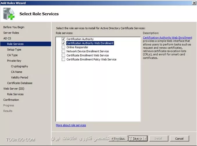 انتخاب Certificate Authority  و Web Enrollment