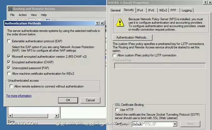 امتحان کردم نشد
گزینه  control access through NPS Network Policy رو
منطقا باید درست کار کنه 
قبل ازنصب سرویس NPS با VPN به راحتی ارتباط برقرار کرد 

||http://network.tosinso.com/files/get/f2a7354c-91ce-482d-ae2d-daa66f038264||
||http://network.tosinso.com/files/get/c9c70c0b-8542-426e-a2d1-12875fa638ed||
||http://network.tosinso.com/files/get/2b5002bb-9f32-4c65-b59b-f4b40b668035||
||http://network.tosinso.com/files/get/00d1c025-bbf7-4c27-bf12-f848abe79efe||
||http://network.tosinso.com/files/get/68bfce58-a66e-4c2e-b44b-ac7240652dc6||
||http://network.tosinso.com/files/get/a6e5c20e-2bf5-4d34-aac8-2e02e6dcc66e||

توی تب Condition با L2TP هم تست کردم ولی بازم همون خطا رو می گیره