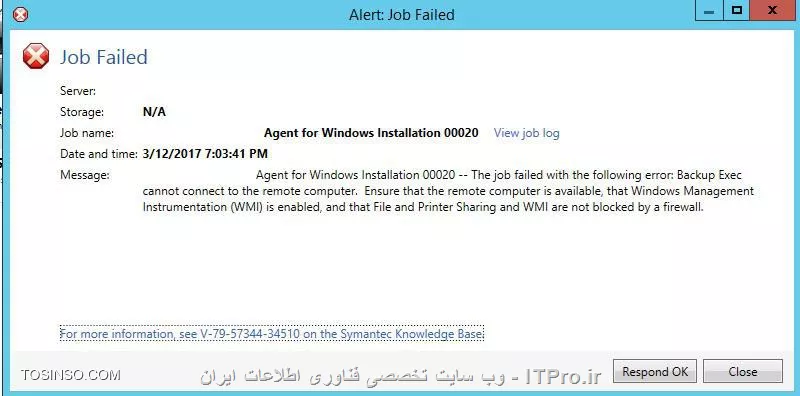 ||http://tosinso.com/files/get/02237c1a-ff0a-4cbd-8aba-224acb63d2c7||

درود دوستان

میخوام ایجنت برنامه بکاپ  symantec backup exec بروری ماشینا نصب کنم بعضیا شون با این ارور مواجه میشم....فایروال بستس شیرینگ هم باز هست....wmi هم دسترسی ریموت داده شده مشکل از کجاست؟

سولوشن های veritas هم انجام دادم یکی اینکه مستقیم از خود کلاینت بیام فایل نصبیش رو نصب کنم موقع پابلیشینگ ارور میده و پابلیش نمیکنه.یکی دیگه تو گروپ پالسی ادد کردن یوزر مورد نظر توی Replace a process level token و Adjust Memory Quotas for Process Properties هم کردم بازم نشد.