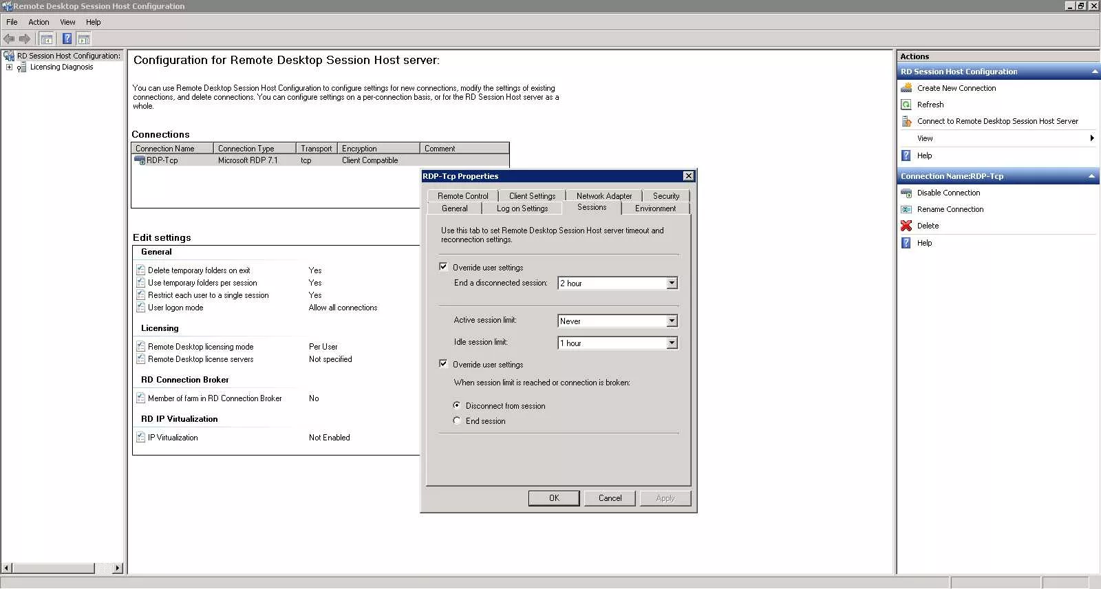 configuration for remote desktop session host server