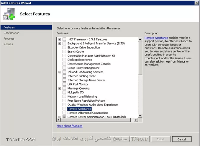 سلام

با اجازه از اساتید محترم

remote assistance یه feature هست که باید نصب بشه
||http://network.tosinso.com/files/get/029fdc27-233a-48f4-aa70-662c4497f41f||