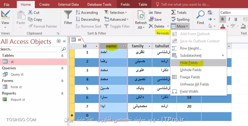 آموزش اکسس 2016 (Access) قسمت 11 : کار با جداول