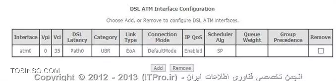 دوست عزیز
مدل مودم من d-link Dsl - 2730U هست
 وبرای من اینطوریه

||http://www.tosinso.com/files/get/03a1556a-e6d2-4cb5-8e91-16f126650a27||

و دوست عزیز در قسمتی که توی wan service که میخوام برم و add رو میزنم این پیغامو میده
WAN Configuration

No available interfaces.

و همچنین 
تو قسمت wan service و add رو زدم همون پیغام خطا برام اومد وقتی هم روی edite زدم یه صفحه دیگه اومد که تو عکس های شما نبود
اگه میشه مشخص کن کجا باید eite . remove . add رو بزنم
یه سوال دیگه این کارها به کسی که از وایرلس استفاده میکنه که آسیبی نمیرسونه؟
این موضوع برام خیلی مهمه اگه میشه بهم کمک کنید خیلی ممنون میشم.