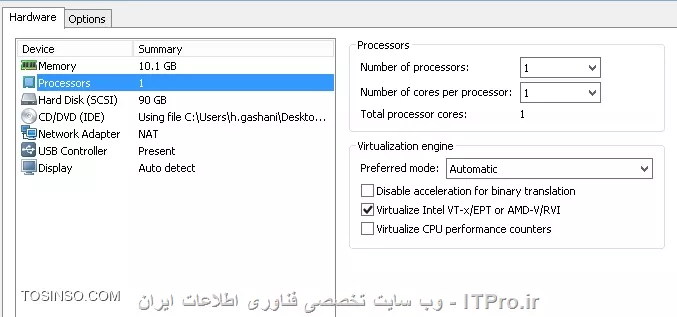 الان ما یه Esxi داریم که روش یه ماشین داریم ویندوز سرور 2012 نصبه بعد روی این ویندوز یه vm workstation داریم حالا میخایم روی این vm یه ماشین نصب کنیم که روش esxi باشه.
چون ما روی سرور فیزیکی esxi الان داریم پس مشکل سرور فیزیکی نیست.
||http://virtualization.tosinso.com/files/get/4cc98c91-b297-4e62-8086-79496a7e2daa||
||http://virtualization.tosinso.com/files/get/041c812d-13a9-44e4-b6c4-f4019f6a42e2||
پیغام و تنظیمات الان به این صورته