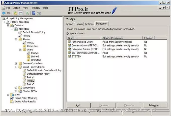 معرفی و آموزش کار با کنسول Group Policy Management در ویندوز سرور 2008 R2