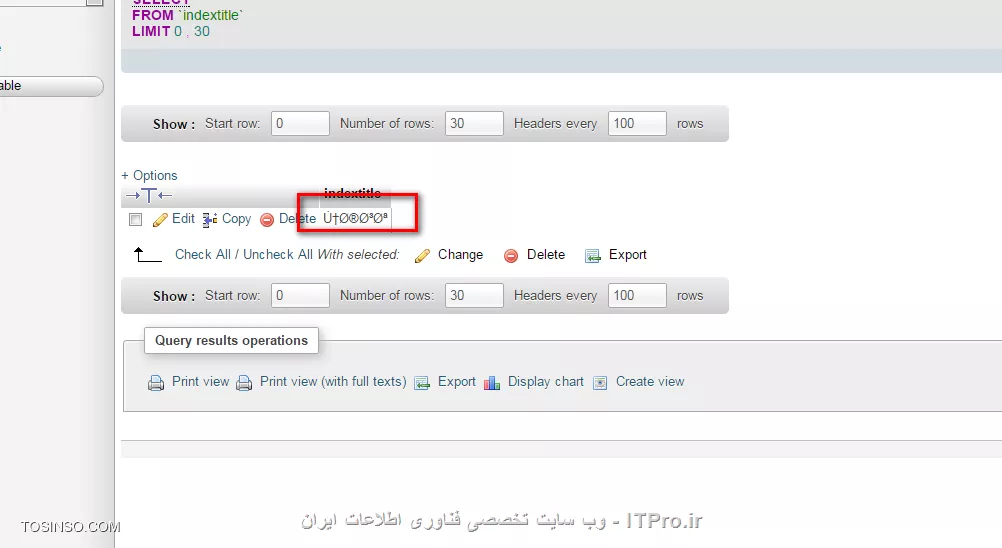 *من در حال طراحی یک CMS هستم در این cms من عنوان صفحه اصلی را از طریق MY SQL تغییر می دهم ولی زبان فارسی به صورت غیر نامفهومی نمایش داده می شود دلیل آن چیست؟*
||http://tosinso.com/files/get/7aba8136-f294-44a6-9a5f-f23ac1e2d42d||
||http://tosinso.com/files/get/06c689b4-d514-463f-b858-549e136bce01||
||http://tosinso.com/files/get/8e14f754-3c78-4c8b-85e7-72430027ad34||