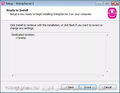 تصویر دوم نصب WAMP انتخاب مسیر و آیکن و در نهایت Install
