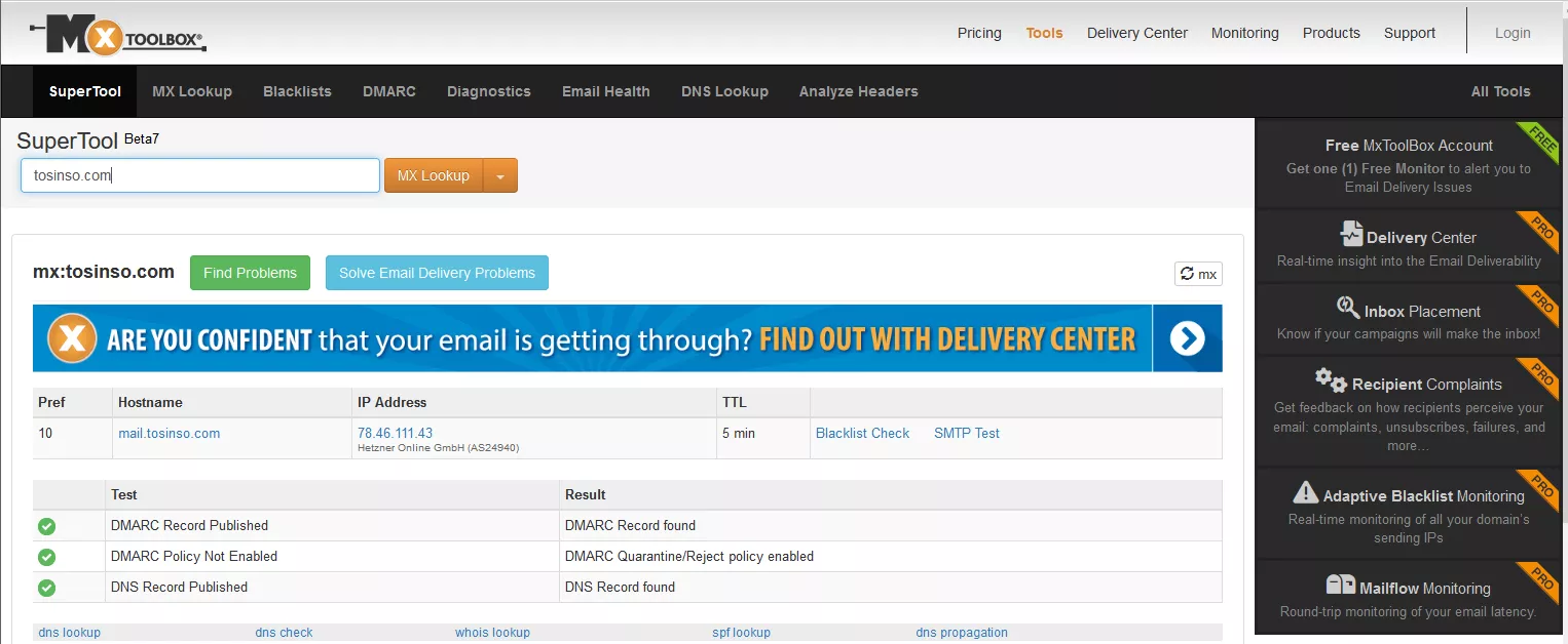 تست سلامتی ایمیل سرور 