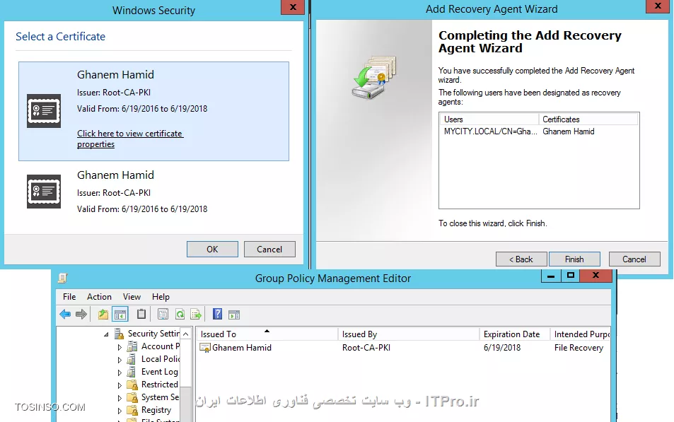 ایجاد Data Recover Agent برای رمزگشائی کردن فایلهای کاربران در Domain