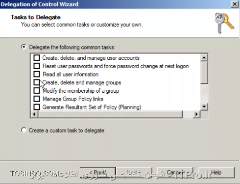 دوست عزیز شما باید بر روی هر BDC یا Additional domain که می خواهید delegation بدید وارد قسمت Active Directory شده اگر  شما ou دارید بر روی ou و اگر اکانت های شما فقط در پوشه users هستند  بر روی این پوشه راست کلیک کرده و گزینه ی delegate control رو بزنید در صفحه ی بعد باید کاربر و یا گروهی که قصد دارید کارهای مورد نظر را انجام دهند اضافه کنید
||http://network.tosinso.com/files/get/d461e725-4ece-4d55-936c-637cc72011e0||
در صفحه  ی بعد دو گزینه دارید گزینه ی اول یک سری دسترسی های معمول رو قرار داره ولی گزینه دوم موارد ریز تری قرار داده
||http://network.tosinso.com/files/get/0c07b012-d6f8-4b55-be34-f8cfe58f6d2b||
و در صفحه ی بعد finish می زنید
برای اینکه بتوانند از هر کلاینت به سیستم وصل شوند شما باید RAST بر روی هر سیستم نصب کنید