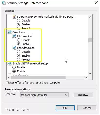 رفع مشکل Your current security settings do not allow this file to be downloaded