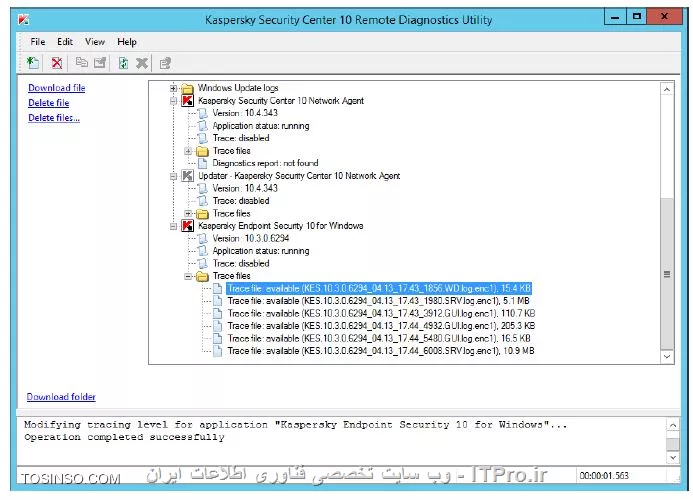 !! ایجاد لاگ های ردیابی یک کامپیوتر 
در این آزمایش قصد داریم تا با ابزار remote diagnostics utility که یکی از محصولات شرکت کسپرسکی است یک ردیابی به Kaspersky Endpoint Security ایجاد کنیم سپس لاگ ها را دانلود کنیم و در لاگی به نام Kaspersky Event Log and System آنها را بایگانی کنیم 

* ماشین های Security-Center

- Security-Center 

1- انتخاب کنید بخش Administration Console 

2- انتخاب کنید Managed devices\Workstations و روی تب Policies بروید 

||https://tosinso.com/files/get/fd08cf16-5d46-4b48-a607-9bf85e5aa1b8||

3- داخل پراپرتیز بخش KES 10 SP2 workstation policy شوید 

||https://tosinso.com/files/get/8d8a76c9-65e6-4f7a-8468-f37c87ce8f0f||

4- باز کنید Application Startup Control 

5- چک باکس Protection_Cryptomalware را بردارید و روی OK کلیک کنید 

6- صبر کنید تا پالیسی اعمال شود 

||https://tosinso.com/files/get/6efb2c92-f8f6-4b28-81a4-d9accd41a602||

7- بروید داخل نود Managed devices 

8- حالا PC1 را در اینجا پیدا کنید و یا در کادر جستجو آن را پیدا کنید 

9- حالا PC1 را بنویسید و بر روی Find now کلیک کنید 

||https://tosinso.com/files/get/8c1f2f67-6de9-4a62-a866-554537242f6c||

10- حالا مطمئن شوید که کامپیوتر PC1 مشاهده شود 

11- حالا روی آن راست کلیک کنید و بر روی Custom tools\Remote diagnostics 

||https://tosinso.com/files/get/7d442c4e-9742-4c78-8536-ca807efc2550||

12- در کادر Device نام کامپیوتر  PC1 را پیدا کنید 

13- روی Sign in کلیک کنید 

||https://tosinso.com/files/get/9e344141-1c70-4185-b29e-684d6d94d543||

14- حالا برای فعال سازی ردیابی بر روی Kaspersky Endpoint Security 10 for Windows 

15- بر روی لینک Enable tracing کلیک کنید 

||https://tosinso.com/files/get/84cba5a5-23c0-42c6-b3d0-cf9ff9f993f8||

16- حالا میزان ردیابی را روی 500 تنظیم کنید 

||https://tosinso.com/files/get/354e3917-afea-4e49-b332-4967f5e29032||

17- حالا برای ری استارت کردن Endpoint کسپرسکی بر روی لینک Restart application کلیک کنید 

||https://tosinso.com/files/get/ed04d363-ed06-4d24-884b-79ec04babf33||

18- حالا صبر کنید تا کسپرسکی Endpoint ری استارت شود و عبارت Operation completed successfully نمایان شود 

19- برای غیر فعال کردن ردیابی می توانید از گزینه Disable tracing استفاده کنید 

||https://tosinso.com/files/get/e613fa84-1230-43ab-9e10-aca7a8654ed0||

20- باز کنید Kaspersky Endpoint Security 10 for Windows/Trace files 

21- حالا بر روی لینک Download file کلیک کنید 

||https://tosinso.com/files/get/0e1300d3-d534-4628-9c8f-519bd97a3f0b||

22- دانلود ها در فولدر Trace files وارد می شود 

23- برای مشاهده اطلاعات دانلود شده System info 

24- کلیک کنید روی Load system information 

||https://tosinso.com/files/get/87a35b64-89c5-4f23-b90c-beae8c31dc08||

25- باز کنید Event log و ان را ذخیره کنید در Kaspersky Event Log و System log 

26- کلیک کنید روی لینک Download folder 

||https://tosinso.com/files/get/6f87e2b5-cc20-4d59-b552-3ef579e98b36||

27- حالا چک کنید که لاگ ها ایجاد شده باشد 

||https://tosinso.com/files/get/91e609a3-a014-4037-9017-3daebe2b2acd||

28- حالا diagnostics utility را ببندید 

29- مواظب باشید لاگ ها پاک نشود کلیک کنید بر روی No 

||https://tosinso.com/files/get/3b35a2f1-86a1-4e61-abad-6078f2fa1531||

40- باز کنید پراپرتیز KES 10 SP2 workstation policy 

41- باز کنید Application Startup Control 

42- فعال کنید رول Protection_Cryptomalware و روی OK کلیک کنید . 

||آموزش کسپرسکی سرور 10 احمد توسلی برای اولین بار در کشور ::https://tosinso.com/files/get/dd8b75cb-12f0-48f2-a00d-409a4d03e712||

نویسنده : سید احمد توسلی
منبع : |جزیره امنیت اطلاعات و ارتباطات وب سایت توسینسو::https://tosinso.com/security|
هرگونه نشر و کپی برداری بدون ذکر منبع و نام نویسنده دارای اشکال اخلاقی است
