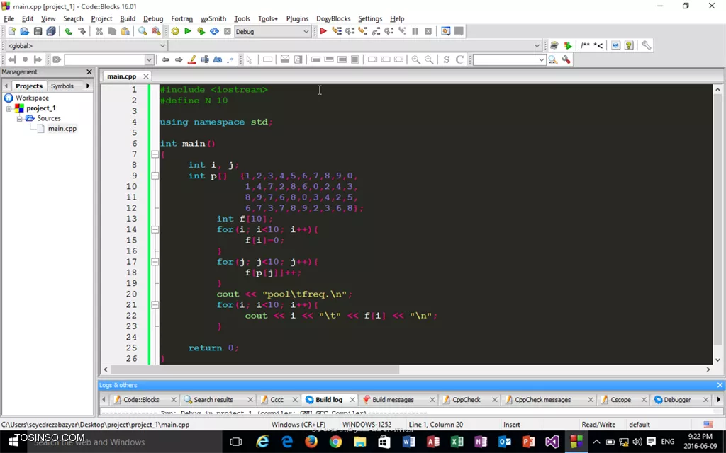 من یه برنامه در codeblocks نوشتم که به زبان c++ هست و هیچ خطایی هم نداره!

اما موقع اجرای کد کلا نرم افزار نمیتونه اون رو اجرا کنه. در حالی که حتی دیباگ هم میکنه و مشکلی نداره

||http://tosinso.com/files/get/104b3be2-f1e0-41d8-9a3b-5b4a6484913e||

||http://tosinso.com/files/get/ae949cd8-4b75-4a6e-b58e-a83110882ee0||

سایر کد هایی که نوشتم اجرا شدند. اما به مبحث آرایه که رسیدم با این مشکل عجیب مواجه شدم
