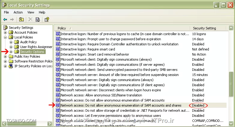 علاوه بر صحبت های دوستان عزیز ، در ویندوز XP تنظیم زیر رو انجام بدید
در Control Panel به Administrative Tools رفته و Local Security Policy را باز می کنیم ، عبارت Network access: Do not allow anonymous enumeration of SAM accounts and shares حتما باید Disabled باشد.تصویر زیر را ببینید 
||http://tosinso.com/files/get/1067a21c-d3d4-44df-91b3-39dccc0ed627||
جناب آقای اسلامی نژاد فکر میکنم غلط تایپی داشتید ، خودشون میگن از XP میتونن 7 رو پینگ کنند ولی برعکس ان موضوع صدق نمیکنه یعنی اگر بحث فایروال وسط باشه تو XP باید اعمال شه.
جهت اطلاعات بیشتر لینک های زیر رو مطالعه کنید.
* |بررسی و troubleshooting جهت عدم ارتباط دو سیستم در شبکه Workgroup::https://tosinso.com/articles/23103/%d8%a2%d9%85%d9%88%d8%b2%d8%b4-%d8%b1%d9%81%d8%b9-%d9%85%d8%b4%da%a9%d9%84-%d8%a7%d8%b1%d8%aa%d8%a8%d8%a7%d8%b7%db%8c-%d8%a8%db%8c%d9%86-%d8%b3%db%8c%d8%b3%d8%aa%d9%85-%d9%87%d8%a7-%d8%af%d8%b1-%d8%b4%d8%a8%da%a9%d9%87-%d9%88%d8%b1%da%a9-%da%af%d8%b1%d9%88%d9%be-(Workgroup)|
* |برقراری ارتباط درون شبکه ای بدون خاموش کردن فایروال و ایجاد Rule در Firewall::https://tosinso.com/articles/39646/%d8%a2%d9%85%d9%88%d8%b2%d8%b4-%d8%b1%d9%81%d8%b9-%d9%85%d8%b4%da%a9%d9%84-%d8%a7%d8%aa%d8%b5%d8%a7%d9%84-%d8%a8%d9%87-Share-%d9%87%d8%a7%db%8c-%d8%b4%d8%a8%da%a9%d9%87-%d9%88-%d9%81%d8%a7%db%8c%d8%b1%d9%88%d8%a7%d9%84-%d9%88%db%8c%d9%86%d8%af%d9%88%d8%b2|
