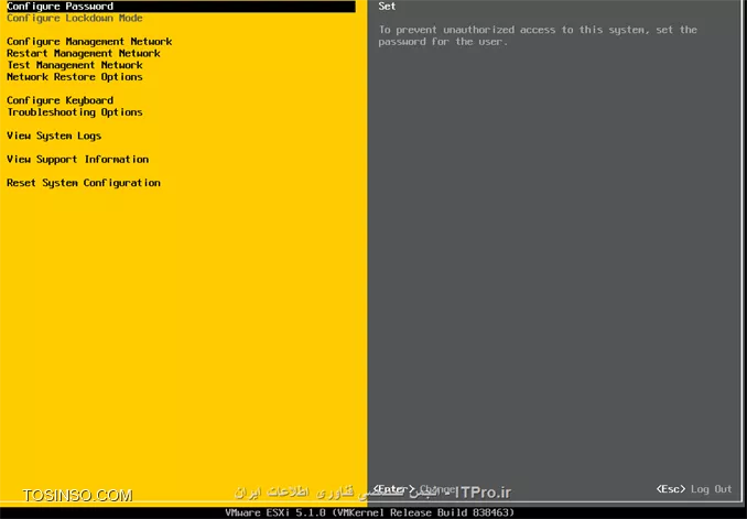 مفهوم Hypervisor ، مفهومی است که قطعا به گوش شما خورده است . این مفهوم در دنیای مجازی سازی به کار می رود . در این آموزش به معرفی Hypervisor و انواع آن پرداخته شده است و در ادامه نحوه ی نصب و پیاده سازی ESXi 5.1 خدمت شما دوستان نیز ارائه می گردد .Hypervisor که به آن Virtual Machin Manager نیز گفته می شود ، برنامه ای است که امکان نصب و پیاده سازی چندین سیستم عامل را بر روی یک بستر سخت افزاری واحد و مشترک را می دهد . در حالت کلی تا به امروز این قابلیت به دو طریق امکانپذیر می باشد یا به عبارتی انواع Hypervisor به صورت زیر می باشد :

* 	Bare-metal Virtualization Hypervisors
* 	Hosted Virtualization Hypervisors

*Bare-metal Virtualization Hypervisors*

در این حالت ساختار و نرم افزار مجازی سازی جهت نصب و اجرا بر روی یک سخت افزار خام پیده سازی می شود و Hypervisor به صورت مستقیم به منابع سخت افزاری دسترسی دارد که در نتیجه این Performance ، Scalability و Stability  نیز افزایش پیدا می کند. اما خوب یکی از محدودیت هایی که در این مورد به چشم می خورد این است که پشتیبانی انواع مختلف سخت افزارها در این حالت دارای محدودیت می باشد و شما برای پیاده سازی این حالت باید بسترهای سخت افزاری که مجاز هستند را داشته باشید . از انواع Hypervisor های این حالت می توان به سیستم عامل ESX  و ESXi اشاره کرد . این سیستم عامل بدون نیاز به سیستم عامل واسط دیگری ، به طور مستقیم بر روی سخت افزار نصب می شود و شما را قادر به پیاده سازی بستر سخت افزاری در شبکه خود می کند . از ورژن های مختلف این سیستم عامل امروزه در محیط های مجازی سازی در ایران نیز استفاده شده است . انواع دیگر این Hypervisor عبارت است از :

* 	VMware ESX and ESXi
* Microsoft Hyper-V
* Citrix Systems XenServer

*Hosted Virtualization Hypervisors*

برخلاف bare-metal virtualization hypervisor ، در حالت hosted virtualization hypervisor ، شما جهت پیاده سازی ساختار مجازی سازی خود لازم است ابتدا بر روی سخت افزار خود سیستم عاملی را نصب و سپس بر روی آن سیستم عامل میزبان اقدام به نصب و پیاده سازی Hypervisor خود نمایید . این نوع از Hypervisor درواقع شبیه به نصب برنامه های کاربردی بر روی سیستم عامل است . دراین حالت شما دیگر محدودیت پشتیبانی از سخت افزارهای بخصوص را نخواهید داشت و تنها لازم است CPU ای که در بستر سخت افزاری خود دارید قابلیت VTI (Virtualization Technology Intel  ) یا همان قابلیت پشتیبانی از مجازی سازی را داشته باشد . انواع Hypervisor هایی که در این حالت در حال حاضر مورد استفاده قرار می گیرند عبارتند از :

* VMware Workstation, Server, Player and Fusion
* 	Oracle VM VirtualBox
* 	Microsoft Virtual PC
* 	Parallels Desktop

با نگاهی که بر انواع Hypervisor داشتیم ، حال می خواهیم در مورد ESXi که در دسته Bare-metal Hypervisor ها قرار دارد و به صورت مستقیم بر روی سخت افزار نصب می شود ، صحبت کنیم .سیستم عامل ESX و ESXi توسط شرکت VMware ارائه شده است . 
||http://tosinso.com/files/get/8f3bffde-6d75-4cf4-95bb-568800d347b8||
 
همانطور که در تصویر فوق مشاهده کردید ، ورژن شماره 1 این سیستم عامل در سال 2001 ارائه گردیده است و آخرین ورژن آن ESXi 6 می باشد که در سال 2015 به عنوان آخرین ورژن ESxi توسط VMware ارائه گردیده است . 

بستر سخت افزاری مورد نیاز جهت نصب ESXi ، متناسب با ورژن های ESXi ، متفاوت است . |در این سایت::http://kb.vmware.com/selfservice/microsites/search.do?language=en_US&cmd=displayKC&externalId=1003661| شما می توانید حداقل سخت افزارها مورد نیاز جهت نصب ورژن های مختلف ESXi ها را مشاهده کنید . به علاوه در صورتی که تمایل داشتید بدانید آیا می توانید از سرورهای موجود خود به عنوان بستر سخت افزاری ESXi استفاده کنید یا خیر ، می توانید به |VMware Compatibility Guide::http://www.vmware.com/resources/compatibility/search.php| مراجعه کرده و نام و مشخصات سرور خود را وارد و سپس نتیجه را دریافت کنید .

*آموزش نصب Vmware ESXi 5.1 *

پس از بررسی و آماده سازی بستر سخت افزاری مورد نیاز با مراحل زیر مواجه خواهید شد :

گزینه ESXI 5.1.0 را انتخاب و سپس Enter کنید .

 ||http://tosinso.com/files/get/40061e20-87a0-4cbe-a3e5-c5c5a196fa18||
||http://tosinso.com/files/get/219d1aee-0e9a-4bb4-9189-680fa1e1f96a||
||http://tosinso.com/files/get/a2ea3db3-7c3b-48b8-bcbf-3e8e4bb31dbe||
||http://tosinso.com/files/get/7b96c1b9-80c1-466d-8549-2d0453b30c47||

سپس کلید F11 را بزنید :

||http://tosinso.com/files/get/375f7a59-0f7f-4e86-b572-2662d53403ab||
 
در این مرحله حداقل هارد اختصاصی را تایید می کنید :

||http://tosinso.com/files/get/4b9c4e84-4d53-499d-8d09-7e288086b64f||
 
در این مرحله زبان مورد نظر را انتخاب کنید :

||http://tosinso.com/files/get/a1b833b6-131e-4090-9cf9-8b64ef77b0f0||
 
پسورد دلخواه را برای ورود به ESXi در این مرحله وارد می کنید :
 
 ||http://tosinso.com/files/get/4e5febc1-1308-41ea-9761-cd0dad560a13||
||http://tosinso.com/files/get/5a5b1cd5-be61-4117-a25f-65d22568f383||

در نهایت جهت نصب کلید F11 را فشار دهید :
 
||http://tosinso.com/files/get/36a31d7b-29c1-4665-b281-decef7f030a2||
||http://tosinso.com/files/get/3e3ef914-ed4e-46eb-a80e-1ed3613b965d|| 

و در انتهای نصب ، سیستم را ریبوت کنید :
 
||http://tosinso.com/files/get/ddcb216a-8e23-403e-8233-647720f49baa||
||http://tosinso.com/files/get/92fc973b-dc79-480a-b02d-42871fa9dff7||
||http://tosinso.com/files/get/fef7e0f7-ee76-4aa4-8511-225e89fb46b9|| 
 
ESXi  شما به موفقیت نصب گردید . حال جهت ورود به تنظیمات آن همانطور که در انتهای صفحه مشاهده می کنید ، کلید F2 را فشار دهید و سپس رمز ورود را وارد نمایید  :
 
||http://tosinso.com/files/get/5ee7a5c3-c159-4ea4-b132-cc1d99b6f895||
||http://tosinso.com/files/get/11352936-1cce-46a6-89c5-13b86d544ff2|| 

لازم به ذکر است آموزش نصب و پیاده سازی ESXi 5.5  نیز به صورت فوق می باشد . در قسمتهای بعدی به چگونگی نصب و پیاده سازی ماشین های مجازی در این بستر پرداخته خواهد شد .

موفق و سربلند باشید 

نویسنده : فاطمه قرباوی
منبع : |جزیره مجازی سازی وب سایت توسینسو::https://tosinso.com/virtualization|
هرگونه نشر و کپی برداری بدون ذکر منبع و نام نویسنده دارای اشکال اخلاقی می باشد .