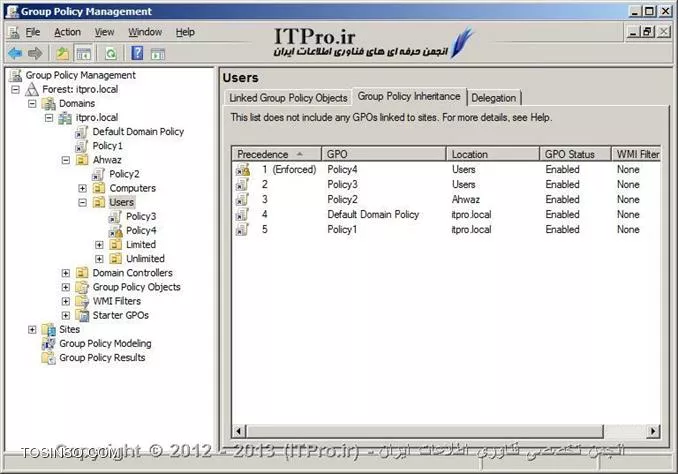 معرفی و آموزش کار با کنسول Group Policy Management در ویندوز سرور 2008 R2