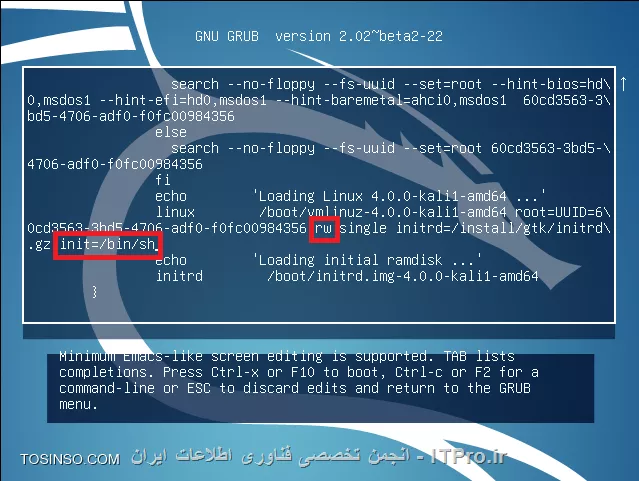 فراموش کردن پسورد لینوکس کالی