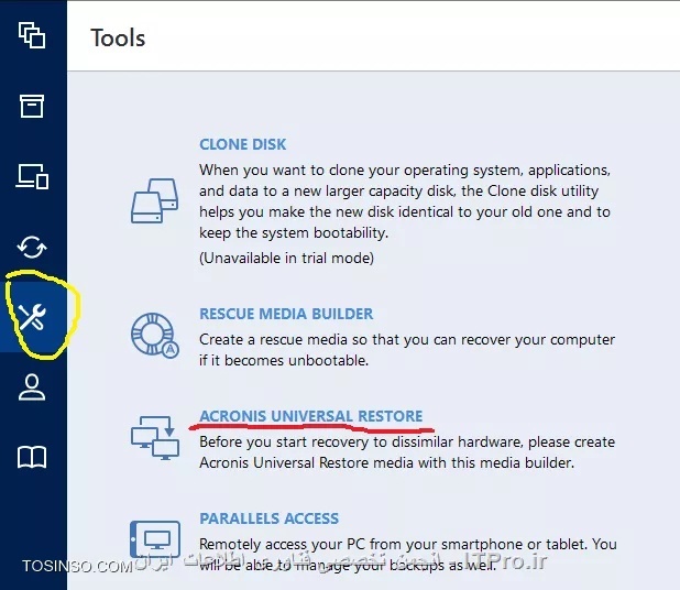 |ریکاوری کردن کل سیستم بر روی یک هارد دیسک جدید بوسیله Acronis True Image 2016::https://tosinso.com/articles/41964/%d8%a2%d9%85%d9%88%d8%b2%d8%b4-%d8%b1%db%8c%da%a9%d8%a7%d9%88%d8%b1%db%8c-%d8%a7%db%8c%d9%85%db%8c%d8%ac-%da%a9%d9%84-%d8%b3%db%8c%d8%b3%d8%aa%d9%85-%d8%b1%d9%88%db%8c-%d9%87%d8%a7%d8%b1%d8%af-%d8%ac%d8%af%db%8c%d8%af-%d8%a8%d8%a7-%d8%a7%da%a9%d8%b1%d9%88%d9%86%db%8c%d8%b3|
|قابلیت Cloning در Acronis True Image 2016::https://tosinso.com/articles/41112/%d8%a2%d9%85%d9%88%d8%b2%d8%b4-%d8%a7%d8%b3%d8%aa%d9%81%d8%a7%d8%af%d9%87-%d8%a7%d8%b2-Cloning-%d8%af%d8%b1-%d8%a7%da%a9%d8%b1%d9%88%d9%86%db%8c%d8%b3-(-Acronis-True-Image-)|
در دنیای Backup گیری یکی از بزرگترین معضلات، Recover کردن یک Backup بر روی یک سخت افزار متفاوت می باشد. این پروسه بصورت اتومات و تضمینی در هیچ شرکتی یا سازمانی انجام نشده است و همیشه Admin در این پروسه دخالت و دستکاری های را انجام می دهد.بعضی از نرم افزارها مانند Acronis, Backup Exec and Symantec System Recovery  ایجاد شده اند تا این پروسه مهم و دست گیر را تا حدودی بر اساس شرایط خاصی هندل کنند. در این آموزش قصد داریم از  قابلیت Acronis Universal Restore در Acronis True Image 2016 استفاده کنیم. قبل از هر چیز باید عرض کنم این نرم افزار  (Acronis true image)بیشتر Client-side می باشد و برای کاربران خانگی استفاده می شود تا برای سرویسهای مهمی مانند Exchange or Active Directory پس سعی کنید برای این چنین سرویسهای از راهکارهای جامعتر ومکملتری استفاده کنید. در بیشتر سازمانهای مشاهده می کنیم Admin شبکه بوسیله همین قابلیت از یک PC ایمیج می گیرد و بر روی سایر کامپیوترها Deploy می کند!!! به نظر بنده این روش نادرست می باشد گرچه Admin با خیال راحت این ایمیج را Deploy می کند و چیز خاصی را احساس نمی کند ولی در آینده یقین داشته باشید شبکه این Admin وضعیتی مشابه وضعیت آب و هوا پیدا می کند و همیشه با مشکلات کلنجار می رود. شاید با خودتون بگید پس ما چکار کنیم؟؟؟ اگر از این قابلیتها استفاده نکنیم!!!
برای اینکار Microsoft سلوشن خودشو داره. برای اطلاع بیشتر لینک زیر را مطالعه کنید.
<ltr>
Creating Custom Install Images
<ltr>
<c#>
https://technet.microsoft.com/en-us/library/dd637993(v=ws.10).aspx
<c#>
از مطلب اصلی فاصله گرفتیم.
خب!!!
با استفاده از قابلیت Acronis Universal Restore  شما به راحتی می توانید یک ایمیج را بر روی یک سیستم با مشخصات سخت افزاری متفاوت Recovery کنید. این قابلیت به شما اجازه می دهد درایور ها و چیپستها و.... سیستم  را بعد از Recovery بر روی سیستم جدید نصب کنید. این کار باعث جلوگیری از ظاهر شدن blue screen  بعد از ریکاوری کردن ایمیج می شود. یکی از مزیتهای این قابلیت جستجوی درایور مخصوص Controller هارد دیسک یا درایور مخصوص Motherboard و نصب آن بر روی سیستم جدید می باشد، تا سیستم عامل قدیمی بتواند با این سخت افزار جدید Mach و Load شود.
<ltr>

When you restore your backup to a new location, Universal Restore:
•	Detects the machine type and auto-installs appropriate drivers for the hardware abstraction layer (HAL).
•	Detects hard disk controllers (SCSI and IDE) OR prompts you for driver locations.
•	Reboots the machine.
<ltr>
نکته : این قابلیت بر روی همه نسخه های Acronis بصورت رایگان وجود دارد.
پیش نیازهای استفاده از این قابلیت:
•	یک Full Backup یا Critical Backup (منظور از critical backup پارتیشنهای سیستم عامل می باشد)
•	Acronis Universal Boot media
•	درایورهای مورد نیاز برای Load شدن سیستم عامل.
*قدم اول ایجاد Acronis Universal Boot media می باشد:*
برای این منظور Acronis true image را اجرا کرده و به منوی Tools رفته و گذینه زیر را کلیک کنید
||http://tosinso.com/files/get/1362f4bb-e78f-47f3-9d36-261bc2531846||
و ابزار Acronis universal restore را دانلود و نصب کنید.
بعد از نصب دوباره به مسیر بالا رفته و گذینه Acronis universal restore را کلیک کنید تا Wizard ایجاد Acronis Universal Boot media ظاهر شود.
در اولین مرحله next کنید. در صفحه زیر گذینه مشخص را انتخاب و Next کنید
||http://tosinso.com/files/get/b6135355-a5f3-4367-8d7b-a78289075a34||
شما همچنین می توانید از Win PE هم استفاده کنید که بجای Load کردن یک محیط Linuxی از windows preinstallation environment استفاده میکند به شرطی که Windows AIK بر روی سیستم نصب شده باشد.
Next کنید.
||http://tosinso.com/files/get/f79d371f-a745-4226-981b-071bf7454711||
هر دو گذینه بالا را انتخاب کنید تا بتوانید Acronis Universal Boot media را در هر دو محیط Bios and UEFI اجرا کنید.
||http://tosinso.com/files/get/5b0bd982-12c3-47a5-85a4-d9c87a95c563||
خروجی این فایل بوت را مشخص کنید.
||http://tosinso.com/files/get/4e637058-4bc7-44e4-87b0-05fa7d36d4c1||
در کادر بالا می توانید درایورهای HDD controller , the chipset and NIC … سیستمی که قراره این ایمیج بر روی آن Recover شود را به Acronis معرفی کنید تا آنها را نصب کند.
نکته: در کارد بالا فقط می توانید فایلهای با پسوند *.inf, *.sys or *.oem را معرفی کنید. اگر درایور شما یک فایل exe می باشد با 3rd party های آن را Extract  کنید و این فایلها را استخراج کنید.
در آخر Next  و دکمه Proceed را کلیک کنید. 
Acronis Universal Boot media ایجاد شد.
! سناریو
--
در شرکت کوچک ما یک  FTP serverداریم که بر روی Windows 7 میزبانی می شود ما بصورت مرتب بوسیله همین برنامه یا نسخه های دیگرAcronis از این سرور Backup تهیه می کنیم. بعد از مدتی سرور ما بنا به دلایلی کلا از بین رفت...... و الان قصد داریم ایمیج گرفته شده File Server را بر روی یک File Server جدید با مشخصات سخت افزاری جدید Recover کنیم. 
اولین قدم در این راستا Recovery کردن سیستم عامل و برنامه های دیگر بر روی این سرور می باشد. که برای این منظور می توانید از |ریکاوری کردن کل سیستم بر روی یک هارد دیسک جدید بوسیله Acronis True Image 2016 استفاده کنید.::https://tosinso.com/articles/41964/%d8%a2%d9%85%d9%88%d8%b2%d8%b4-%d8%b1%db%8c%da%a9%d8%a7%d9%88%d8%b1%db%8c-%d8%a7%db%8c%d9%85%db%8c%d8%ac-%da%a9%d9%84-%d8%b3%db%8c%d8%b3%d8%aa%d9%85-%d8%b1%d9%88%db%8c-%d9%87%d8%a7%d8%b1%d8%af-%d8%ac%d8%af%db%8c%d8%af-%d8%a8%d8%a7-%d8%a7%da%a9%d8%b1%d9%88%d9%86%db%8c%d8%b3|
ولی متاسفانه بعد از انجام پروسه بالا در اولین Boot سرور با صفحه زیر رو به رو شدیم:
||http://tosinso.com/files/get/a39960f1-a4f6-421a-b1e9-42fd2a436957||
این خطا طبیعیه ایمیج ریستور شده قبلا با سخت افزارهای مختلفی فعالیت می کرد ولی الان سخت افزار این سرور را شناسائی نمی کند و به خاطر همین این خطا را نشان می دهد. برای حل این مشکل ما از Acronis Universal Boot media استفاده می کنیم. اولین قدم بوت کردن File Server با Acronis Universal Boot media می باشد.
||http://tosinso.com/files/get/8a060bc1-1b83-486f-9cd5-28413cf2799a||
گذینه مناسب را انتخاب کنید.
||http://tosinso.com/files/get/2dd4f422-13b8-48dc-865f-2b953ffa11b4||
گذینه اول سیستم عاملی که این درایورها باید بر روی آن نصب شود را انتخاب می کنیم.گذینه دوم شما یک منبعی که حاوی درایورهای مورد نیاز برای Load شدن سیستم عامل نیاز می باشد را معرفی کنید این منبع می تواند Share Folder یا FTP Server و غیره باشد. گذینه سوم درایورهای Hard Controller که باید بر روی این سیستم عامل نصب شود را بصورت یک فایل INF قرار می دهیم.
||http://tosinso.com/files/get/ded68f2b-5587-4ace-98bd-b856794ae0e1||
در آخر OK کنید.
||http://tosinso.com/files/get/230ad450-81e5-4f7d-8ecd-b272bc1fcdc8||
در اخر کار سیستم را Reboot کنید.
--
موفق و پیروز باشید. 

نویسنده: احمد جهلولی 
منبع: |جزیره راهکارهای ذخیره سازی وب سایت توسینسو::https://tosinso.com/virtualization|
نشر و کپی برداری، صرفاً با ذکر نام نویسنده و منبع مجاز می باشد. 