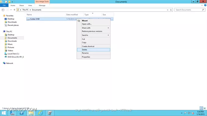 سلام 
اول باید اون volume ای رو که ساختید پاک کنید
||http://icdl.tosinso.com/files/get/5a761c22-609a-48d4-b7ad-70a7d1d4c04b||
بعد وقتی unallocated شد روی قسمت چپش راست کلید و Detach VHD رو بزنید
||http://icdl.tosinso.com/files/get/ae10214f-628c-471d-869a-b93f908f36b6||
در مرحله آخر هم فایل VHD تون رو از محلی که ساختید Shift+Delete کنید 
||http://icdl.tosinso.com/files/get/13db26aa-ac40-41d4-90ca-3b64c6b715cf||