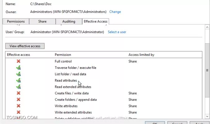 بهتره یک بار از سر برگ Effective access دسترسیتون از کلاینت و یوزرتون رو چک کنید
||http://network.tosinso.com/files/get/143cc45f-bc05-4be3-9c0b-53ccff2e02f1||

و دقت کنید که برای فایل به اشتراک گذاشتتون بجز در سر برگ Share در سر برگ permisions هم پرمیژن بدید به یوزر یا کلاینتتون.
از اونجا که شما فایل رو میبینید پس مشکلی از شبکتون نیست و احتمالا مجوز execute نداشتید و الان هم full control اعمال نشده‌(احتمال میدم) تیک گزینه ی زیر رو بزارید و  apply ،ok  کنید...
||http://network.tosinso.com/files/get/5a896cda-bbde-4c15-b380-5fc644e99ddd||

در تب type باید allow و یا Deny بودن دسترسی رو مشخص کنید.. 
||http://network.tosinso.com/files/get/b624bc14-b315-4b4b-875d-e5ab50deda36||

اگه مشکل حل نشد از نتیجه ی Effectıve access یک عکس بزارید تا راهناییتون کنیم...

در تکمیل گفته های دوستمون اشاره کنم که دادن دسترسی به گروه everyone الان که شما دنبال مشکل و حل اون هستید مشکلی نداره اما فراموش نکنید  تو شبکه توصیه نمیشه و از نظر امنیتی درست نیست.. 