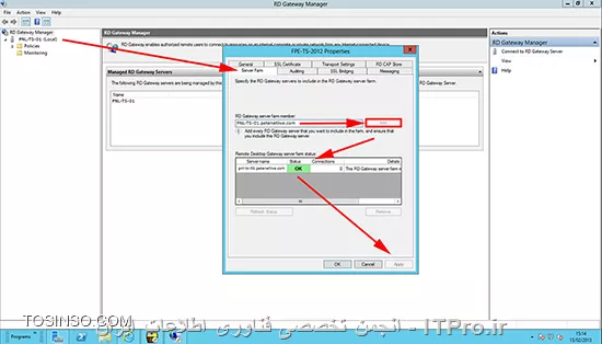 بررسی کنید  Remote Computer روشن هست و به شبکه متصله   و همچنین Remote Access اون فعال باشه
روی سرور :

<text>
1-Start > RD Gateway Manager > Locate your server > right click > properties > Server farm > Type in the FQDN of the server (Your remote clients must be able to resolve this name!) > Add > Make sure it gets listed as 'OK' > Apply > OK.
<text>
||http://network.tosinso.com/files/get/147fe2fd-3076-4e0a-9c82-c599d374f67b||
<text>
2-Start > Internet Information Services (IIS) Manager > Expand the server > Sites > Default Web Site > RDWeb > Pages > Application Settings.
<text>
||http://network.tosinso.com/files/get/f2e75011-ab28-4cae-bcfd-58975074dd72||
<text>
3-Open DefaultTSGateway > Set its value to the FQDN of the RD Gateway server (as above) > OK.
<text>
||http://network.tosinso.com/files/get/7d87e056-b5cc-4e65-95d4-c4646312a749||
<text>
4-Restart IIS with an iisreset command.
<text>
||http://network.tosinso.com/files/get/6337d486-5f50-4b2b-8357-a841f744557c||
