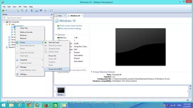 با سلام خدمت دوست عزیز
برای رفتن به بایوس ماشین مجازی  در vmware  باید روی ماشین مجازی کلیک راست کرده و گزینه power  و گزینه power on to bios 
انتخاب کنی||http://network.tosinso.com/files/get/152b7857-177c-4cd7-9e26-41925e957acc||