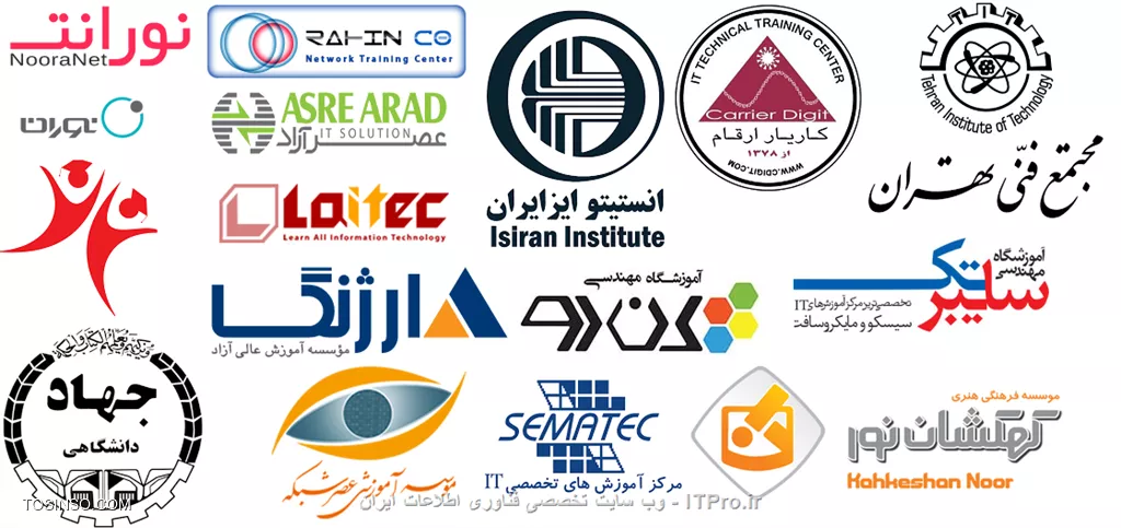 موسسات آموزشی فناوری اطلاعات ، مجتمع فنی تهران ، سایبرتک ، سماتک ، ارژنگ ، عصر شبکه ، کهکشان نور ، ایز ایران ، لایتک