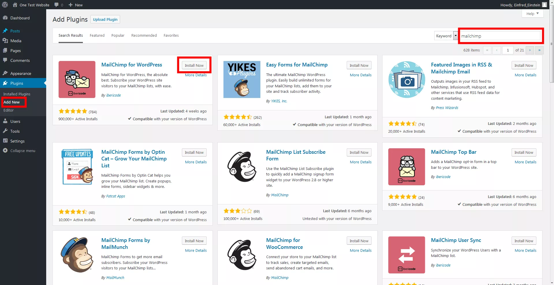 بارگذاری افزونه Mailchimp