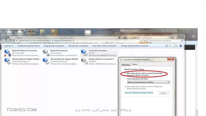 با سلام مجدد!
نه خیلی راحت فقط کاقیه شما وارد Run بشید (کلید تر کیبی ویندوز + R) و دستور ncpa.cpl رو اجرا کنید تا وارد بخش مدیریت کارت های شبکتون بشید.و از اونجا روی کارت شبکه خوتون (یا حتی وایرلس تون که اینترنت داره) راست کلیک کنید (یا روی کارت شبکتون کلید ترکیبی ALt +Enter  رو بزنید ) تا Proprty  اون باز بشه و از اونجا وارد تب shering  بشید.
سپس گزینه Allow other network uesers to conncet through this computer`s internet connection رو انتخاب کنید تا اینترنت به راحتی برای شبکتون shere  بشه! ولی بهتره که برای کافی نت حتماً از نرم افزار های مدیریت پهنای باند هم استفاده کنید.

||http://icdl.tosinso.com/files/get/18b29fba-c597-4ae5-ad19-63c30fa2698a||