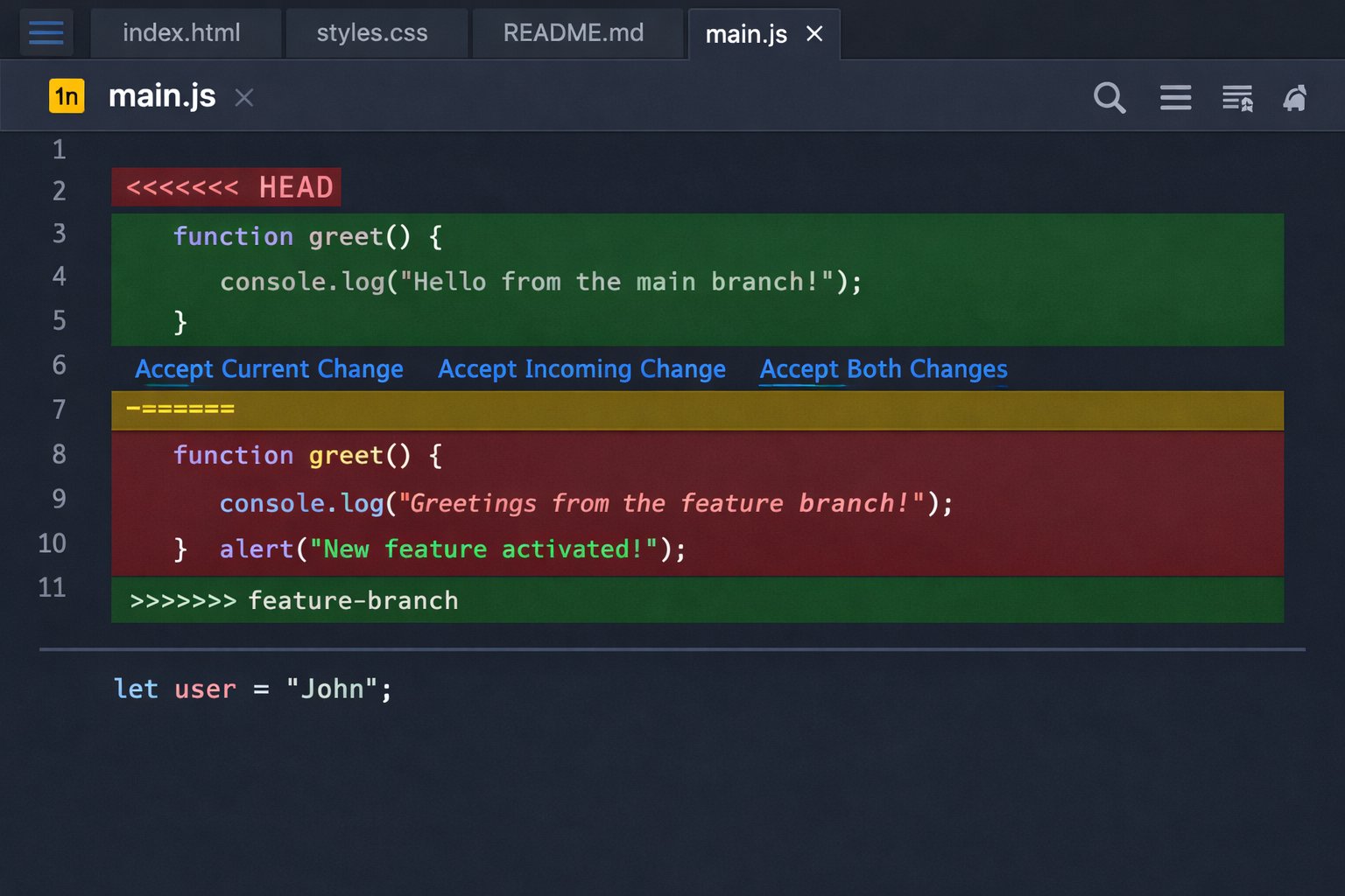 حل مشکل git conflict در vscode با توسینسو