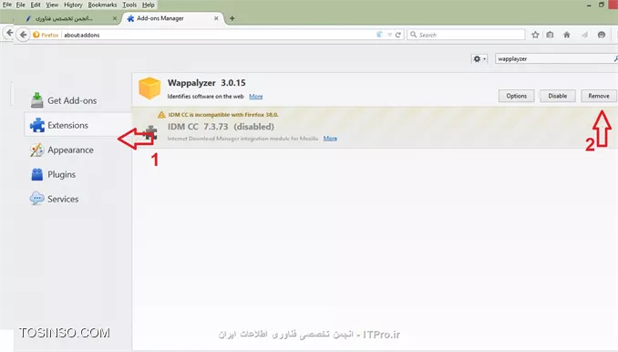 حذف افزونه wapplayser  برای مرورگر فایرفاکس