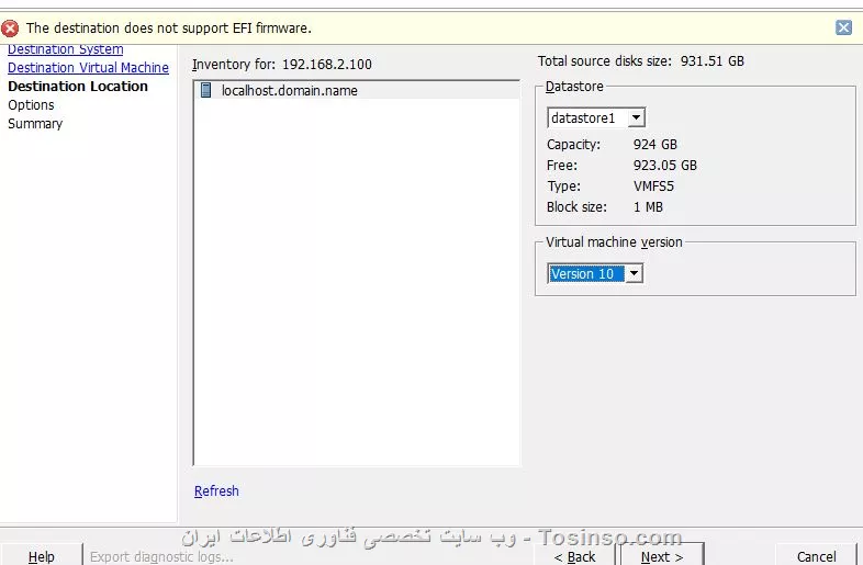 سلام
دوستان من میخوام یه ماشین لینوکسی رو ببرم رو بستر ESXi6.5
توصفحه آخر این خطا داده میشه
||https://tosinso.com/files/get/1c04e584-e198-49a4-ad3d-12be003778f7||