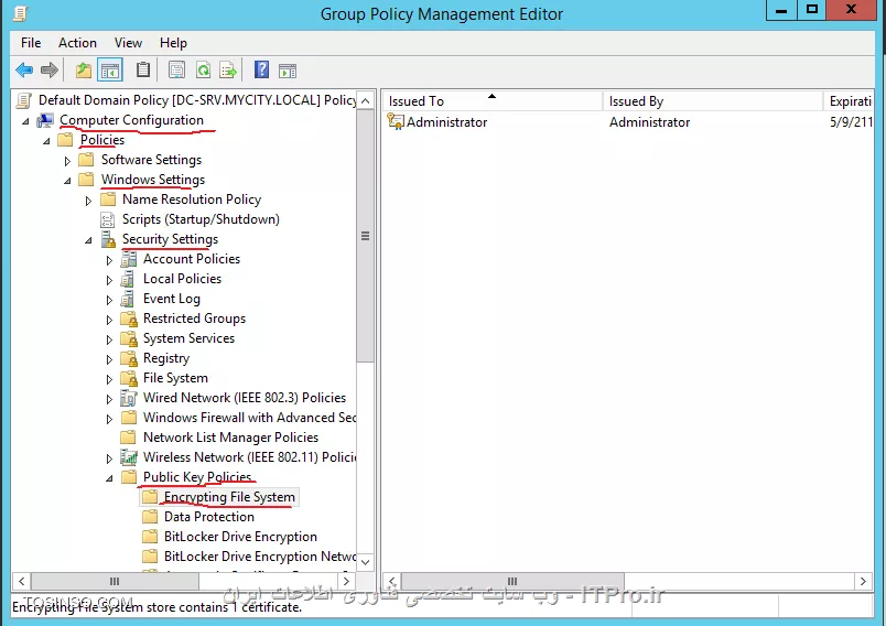 ایجاد Data Recover Agent برای رمزگشائی کردن فایلهای کاربران در Domain