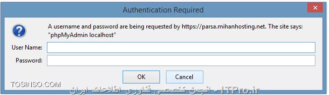 هاست ازاینجا خریدم
mihanhosting.net

دامنه هم خریدم....

از پنل direct admin  استفاده میکنم.....
وقتی ازصفحه اصلی میخام برم وارد phpmyadmin بشم بهم میگه پسورد و یوزر بده

||http://web.tosinso.com/files/get/bf6854f6-a007-482f-a947-cb9cf004faef||
||http://web.tosinso.com/files/get/1cf213e9-14dc-4c8f-a0d8-1844dbfcf62a||
