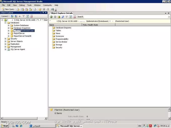  با سلام 
چند روزی است که جلوی نام بانک اطلاعاتی در sql2008r2، گزینه resticted user میاد علت چی میتونه باشه آیا برای بانک اطلاعاتی اتفاقی افتاده؟

||http://tosinso.com/files/get/1d3c871d-52c4-4dcf-89d7-0a1c5ea843b1||