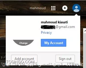 سلام دوست عزیز، در حال حاضر گزینه Account در Gmail مطابق تصویر زیر به گزینه My Account تغییر یافته است در ضمن مسیرهای مذکور بعدی نیز با مقداری دقت قابل دستیابی است:
||http://icdl.tosinso.com/files/get/1ea17e99-b849-4ec4-9785-d113f290795f||
||http://icdl.tosinso.com/files/get/b5d14a73-1f59-4349-8677-153f6a8098e9||