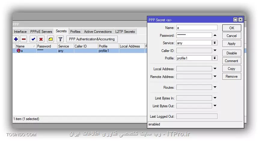 این مرحله رو انجام دادم اما نمیدونم چرا قسمت remote address که میخواستم pool انتخاب کنم سه تا گزینه بود. من آخری dhcp_pool2 رو انتخاب کردم. از قسمت pool هم عکس گرفتم

قسمت local address آیپی ثابت اینترنت رو نوشتم

||https://hardware.tosinso.com/files/get/bb467a21-286d-41de-a905-499c6d4e7727||

||https://hardware.tosinso.com/files/get/1f32b3fc-1f29-45b9-8e2f-d821663f5b75||

||https://hardware.tosinso.com/files/get/f9ad2507-c5c4-4ced-8417-4810fc347d17||


