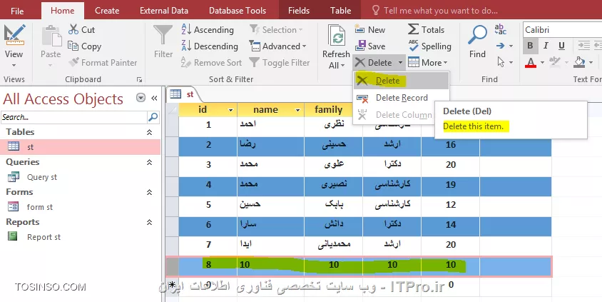 آموزش اکسس 2016 (Access) قسمت 11 : کار با جداول