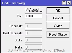 طبق تصویر زیر یک PPOE Client ایجاد کردم
||https://network.tosinso.com/files/get/8d693f50-c66d-43cf-b0dc-5da8bf098f21||
||https://network.tosinso.com/files/get/fa83d231-5a0d-479b-9cdf-3c4e3fca2295||
سپس یک NAT مطابق تصویر زیر ایجاد کردم
||https://network.tosinso.com/files/get/710f33c3-7ffa-42fe-b138-5ba7934f6b2b||
یک ppp profile ایجاد کردم طبق تصویر زیر
||https://network.tosinso.com/files/get/d9e8e21d-dfbf-4807-a003-035c7ddb7bf0||
||https://network.tosinso.com/files/get/d9e8e21d-dfbf-4807-a003-035c7ddb7bf0||
||https://network.tosinso.com/files/get/84cd0d81-5cc8-4665-9097-1ab930de768a||
سپس ردیوس
||https://network.tosinso.com/files/get/da22d731-a4ba-43fd-91dc-b0bd0fe2c7b9||
||https://network.tosinso.com/files/get/1fd8d1b7-603f-4194-9364-7f95129c6575||
در نهایت هم userman رو نصب کردم و ادامه ماجرا. امیدوارم کامل گفته باشم.