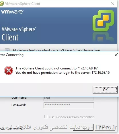 سلام دوستان 
من از طریق کلاینت نمی تونم به vcenter وصل بشم
حطای permission میده
از طریق وب دسترسی دارم
مشکل چیه؟
||https://tosinso.com/files/get/201aa1e0-5244-474f-9ad1-1d1bf8063b1e||