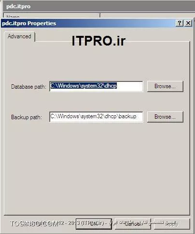 در ادامه مجموعه مقالات DHCP ، در این مقاله در مورد نحوه Back up گیری از تنظیمات این سرویس و همینطور چگونگی باز گردانی این Back up یا Restore کردن آن صحبت خواهم کرد.

!! مقدمه 
یکی از مباحث و اصول مهم بعد از انجام تنظیمات در هر سرور و سرویسی ،مبحث مربوط به Back Up گیری و بازگردانی این Back Up ها میباشد.سرویس DHCP نیز از این اصل مستثنی نیست.خوب حال اینکه این Back Up گیری به چه صورت انجام میگیرد و اطلاعات در کجا ذخیره می شوند و در نهایت در صورت بروز مشکلی این اطلاعات چگونه بازگردانی خواهند شد،مبحث مقاله ای است که در پیش روی دارید.

!! Back Up  گیری از DHCP  سرور
DHCP سرور اطلاعات مربوط به IP هایی که به کلاینتها می دهد یا رزرو می کند را در DataBase Files ها ذخیره میکند.به صورت پیش فرض این فایل ها در آدرس %SystemRoot%\System32\DHCP directory ذخیره می شوند.برای دستیابی به این پوشه، به آدرس زیر مراجعه می کنید :

||http://www.tosinso.com/files/get/c0ecd07a-7f5b-4cf9-a814-7bfd600ea63a||
 
زمانیکه به آدرس فوق مراجعه میکنید،با فایلهایی که در ادامه در مورد آنها توضیح داده شده مواجه خواهید شد:

* Dhcp.mdb : فایل Primary DataBase مربوط به DHCP سرور 
* J50.log :فایلی است حاوی log های تراکنش ها،که در مواردی که سرور به درستی عمل نمی کند،جهت بازگردانی تراکنش های کامل نشده استفاده می شود.
* J50.chk:ckeckpointی است که از آن در کوتاه کردن log تراکنش های DHCP سرور استفاده می شود.
* Res1.log:یک log فایل رزرو شده برای DHCP سرور است.
* Res2.log: یک log فایل رزرو شده برای DHCP سرور است.
* Temp.edb:یک working file موقت برای DHCP سرور است.

!! Back Up گرفتن از دیتابیس DHCP
همانطور که گفتم دایرکتوری حاوی Back Up از DHCP در مسیر:%SystemRoot%\System32\DHCP folder قرار دارد و شامل اطلاعات مربوط به پیکربندی و دیتابیس DHCP است.به صورت پیش فرض ،از دیتابیس DHCP هر 60 ثانیه یکبار بطور اتوماتیک Back Up گرفته می شود.اگر بخواهید به صورت دستی از DHCP بک آپ تهیه کنید ،باید مراحل زیر را دنبال کنید:

1-	در کنسول مدیریتی DHCP سرور،بر روی سروری که می خواهید از آن بک آپ تهیه کنید راست کلیک کنید  و سپس گزینه بک آپ را انتخاب کنید.
2-	در پنجره باز شده،فولدری را که می خواهید بک آپ در آن قرار گیرد را انتخاب کنید و سپس گزینه Ok را انتخاب کنید.

||http://www.tosinso.com/files/get/d71d5250-af17-404e-ab40-61837d472a26||
||http://www.tosinso.com/files/get/5847860c-f9dd-4cee-b4e0-426b31e03efa|| 
 
خوب حالا ممکنه این سوال در ذهنتون پیش بیاد که این تنظیمات مربوط به بک آپ گیری رو در کجا می توان تعریف تا تغییر داد؟کلیدهای ریجیستری که زمان و مکان بک آپ گیری از DHCP را مشخص می کند را می توانید در مسیر HKEY_LOCAL_MACHINE\SYSTEM\CurrentControlSet\Services\DHCPServer\Parameters.  مشاهده کنید.خوب در اینجا می توانید با تغییر تنظیمات مربوط به ریجیستری،مکان و نحوه ی بک آپ گیری از DHCP سرور را تغییر دهید.اینجا من بصورت مختصر برخی از این گزینه ها در ریجیستری را به خدمت شما دوستان معرفی خواهم کرد:

||http://www.tosinso.com/files/get/9223c48f-fa0b-4ddd-8f6e-33c82c54e48e||
 
BackupDatabasePath: تنظیمات محل دیتابیس DHCP را می توانید در اینجا تغییر دهید.

||http://www.tosinso.com/files/get/ee658a2a-2445-4c37-89f8-ac39d07177dd||
 
شما همچنین باید این مسیر را در کنسول مدیریتی DHCP ، در Properties و در تب Advanced نیز تغییر دهید تا دوگانگی وجود نداشته باشد.

||http://www.tosinso.com/files/get/20232c9e-79f6-4e85-bf7a-c9a8031462e0||
 
DatabaseName: نام فایل primary DHCP database  را در این قسمت تنظیم میکنید.این نام به صورت پیش فرض DHCP.mbd در نظر گرفته شده است.
BackupInterval: در اینجا تعریف می کنید که هر چندوقت یکبار از دیتابیس DHCP بک آپ گرفته شود.این مقدار بصورت پیش فرض 60 ثانیه است.

||http://www.tosinso.com/files/get/f3c37394-d0ef-4d63-ba62-2169cad704a5||
 
DatabaseCleanupInterval:مشخص می کند که هر چند وقت یکبار رکوردهای Expire شده ی DHCP از دیتابیس اطلاعات مربوط به DHCP Client حذف شوند.این مقدار بصورت پیش فرض هر 4ساعت است.

!! Restore کردن بک آپ گرفته شده
در مواقعی که DHCP سرور شما دچار مشکل می شودو می خواهید که بک آپی که از تنظیمات DHCP قبلی گرفته اید را بازگردانی کنید،لازم است موارد زیر را دنبال کنید:

*  در کنسول مدیریتی DHCP سرور، بر روی سرور مورد نظر راست کلیک کنید و گزینه Restore را انتخاب کنید.
*  در پنجره باز شده،آدرس فولدری که بک آپ در آن قرار گرفته است را انتخاب و گزینه Ok را انتخاب کنید.
*  تا زمانی که فرآیند Restoring یا بازگردانی انجام می شود ،سرویس DHCP متوقف می شود.از اینرو کلاینتها قادر نخواهند بود جهت گرفتن آدرس به DHCP سرور دسترسی پیدا کنند.

بدین صورت شما قادر خواهید بود بک آپی که گرفته اید را بازگردانی کنید.


||http://www.tosinso.com/files/get/957b9027-d25e-4599-ad6b-a0a229df1821||
||http://www.tosinso.com/files/get/5034cc97-b31c-4528-b7c3-f050398dfd7b||  
 
!! نتیجه گیری
در آخرین مقاله از مجموعه مقالات DHCP سرور،نحوه ی بک آپ گیری از DHCP سرور و بازگردانی آن نیز توضیح داده شد. این سرویس همانند دیگر سرویس ها در شبکه،پیچیدگی های خاص خود را دارد.در این مجموعه مقالات سعی بر این شد که نگاهی مختصر و گذرا بر نحوه ی راه اندازی،نصب،پیاده سازی،رفع ایراد و در نهایت بک آپ گیری این سرویس داشته باشیم.

نویسنده : فاطمه قرباوی
منبع : |جزیره سرویس های شبکه مایکروسافت وب سایت توسینسو::https://tosinso.com/microsoft|
هرگونه نشر و کپی برداری بدون ذکر منبع دارای اشکال اخلاقی می باشد. 
