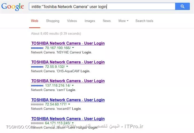 مشاهده نتایج Google Hacking برای هک دوربین مداربسته