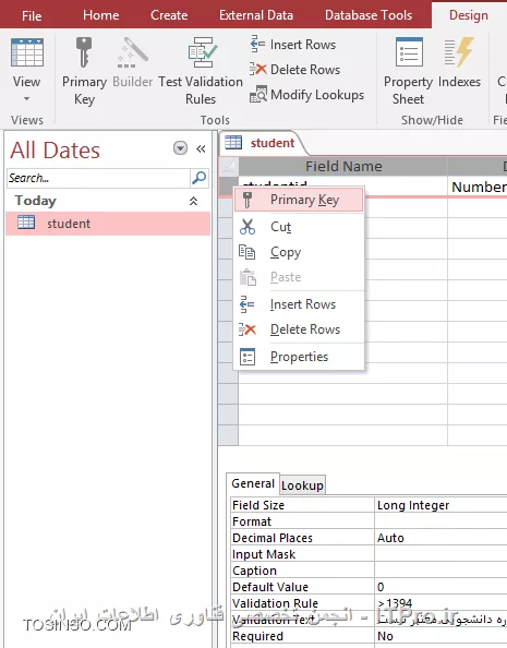 آموزش اکسس 2016 (Access) قسمت 9 : ایجاد پایگاه داده و Field