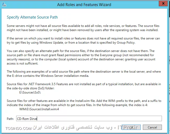 سی دی Win server 2012R2 را در کامپیوتر قرار دهید و مسیر درایو را در ویزارد معرفی کنید
||http://network.tosinso.com/files/get/a772baf9-9601-4b51-b854-9d271f987991||
||http://network.tosinso.com/files/get/21e34271-6c7b-49dc-be80-94fee8b8a193||