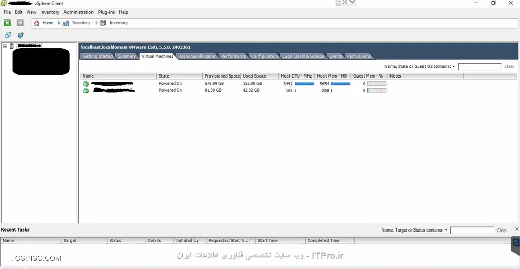 دوستان سلام یک مشکل در esxi دارم
روی یک سرور یک vm با ویندوز سرور 2008 دارم
چند وقتی هست ، هر از گاهی host cpu و host memory خیلی مصرفش زیاد میشه به طوری که ویندوز سرور بالا نمیاد و حتما باید ریست بشه تا درست بشه
عکس را براتون میفرستم
کسی می دونه چرا؟

||http://tosinso.com/files/get/22329f32-7b78-4087-9c03-ab922d7f4622||