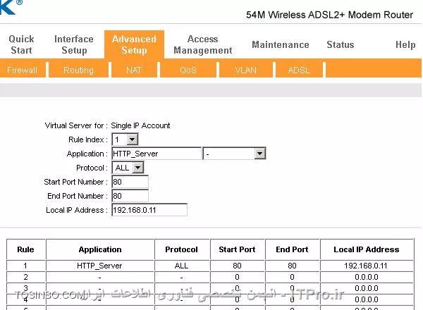 سلام مجدد به دوستان ، راستش من وب سرویس رو تنهایی رو یه سرور دیگه نصب کردم و کانفیگش رو برای خوندن اطلاعات از سرور اصلی انجام دادم. مودم رو مستقیم به این سرور وصل کردم. در تنظیمات کارت شبکه داخلی آی پی مودم رو به عنوان گیت وی گذاشتم . در بخش Virtual Server مودم اومدم بصورت تصویر زیر آی پی سرور رو با شماره پورت تنظیم کردم .

||http://network.tosinso.com/files/get/22b41fd4-5a51-485d-a21e-613208603103||

آیا نیازه که در DMZ هم  آی پی سرور 192.168.0.11  تنظیم کنم ؟ 

||http://network.tosinso.com/files/get/3ddbf963-f7e7-4c20-9bef-e287166ce2e9||

در این حالت وقتی از یه جای دیگه وقتی آی پی ولید + اسم سایت رو میزنم بهم پیغام زیر رو میده 
<c#>
The connection has timed out
The server at  *IPserver*   is taking too long to respond.
<c#>
اینم بگم تنها با زدن آی پی صفحه IIS باز میشه ، ولی وقتی آی پی رو با نام سرویس بصورت زیر وارد میکنم خطای بالا رو دارم :
<c#>
IPvalid 0.0.0.0/eservice
<c#>

گیچ شدم . واقعا نمیدونم چه کنم ، دوستان ممنون میشم بازم راهنمایی بفرمائید 
