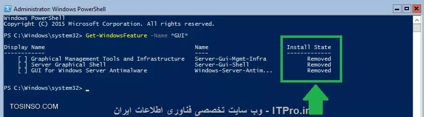 سلام
برای ویندوز سرور 2016 مثل ویندوز سرور 2012 تبدیل از Core به GUI به سادگی نیست، چون ویژگی های GUI از ISO فایل نصبی حذف شدند و به همین دلیل که خطاهای ریز و درشت دریافت می کنید. البته برای تبدیل به حالت GUI، سرور باید دسترسی به اینترنت داشته باشه. اگر داخل powershell تایپ کنید:
<c#>
Get-WindowsFeature -Name *GUI*
<c#>
در قسمت Install State می بینید که چه ویژگی هایی حذف شده اند. مثل تصویر زیر
||http://network.tosinso.com/files/get/2307181e-2b91-4872-b56f-a84dbfd5a06f||

اگر سرور به اینترنت دسترسی داشته باشه دستور زیر به خوبی افاقه می کنه، اگر نه، خطا بر می گردونه.
<c#>
Install-WindowsFeature -Name Server-Gui-Shell,Server-Gui-Mgmt-Infra
<c#>
 این ساده ترین راه هستش اما راهی که خودم تجربه کردم و نیازی به اینترنت هم نداره امیدوارم مشکل شما را هم بر طرف کنه. اول باید DVD ویندوز را داخل درایو نوری قرار بدید.
2. باید Index نسخه کامل ویندوز سرور 2016 را مشخص کنید، دقت کنید که Index نسخه Core را انتخاب نکنید. داخل Powershell دستور زیر را وارد کنید.
<c#>
Get-WindowsImage -ImagePath d:\sources\install.wim
<c#>
D درایو لتر درایو نوری می باشد، ممکن برای شما چیز دیگه ای باشه باید مشخص و صحیح وارد کنید. داخل powershell با دستور زیر می تونید درایو لتر درایو نوری را شناسایی کنید
<c#>
get-volume
<c#>
به ویندوز سرور 2012 در تصویر توجه نکنید دقت کنید بر فرض برای ما Image Index شماره 2 و 4 مهم هستش که اگر نسخه Standard Core نصب کردید باید نسخه کامل Standard و اگر نسخه   Datacenter Core نصب کردید Index متناظر با نسخه کامل Datacenter را انتخاب کنید.
||http://network.tosinso.com/files/get/e892fa1c-835e-419e-bcd4-e4f44769fdec||

3. حالا دستور زیر را متناسب با Index مورد نظر وارد کنید
<c#>
Install-WindowsFeature -Name Server-Gui-Shell,Server-Gui-Mgmt-Infra -Source wim:d:\sources\install.wim:4
<c#>
حالا با متصل نبودن به اینترنت هم می شه حالت GUI را نصب کرد بعد از اتمام فرایند با وارد کردن دستور زیر سرور را Restart کنید و امیدوارم از حالت گرافیکی سرور لذت ببرید، البته ویندوز سرور هستش لذت آنچنانی نداره.
<c#>
Restart-Computer
<c#>
||http://network.tosinso.com/files/get/9a54b07f-1a7b-44d9-a47f-3d505d79c63b||
