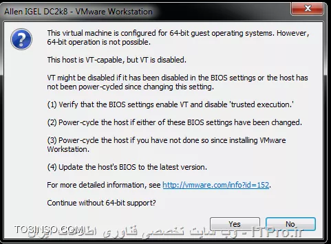 طبق راهنمایی موجود در متن خطا (Power- cycle the host) یکبار سرور هاست را خاموش کرده و سپس روشن کنید. دقت کنید که این (power-cycle) با ریستارت کردن فرق می کند.
||http://virtualization.tosinso.com/files/get/242edfbf-ae28-46e9-ab10-724c5bafc9b7||