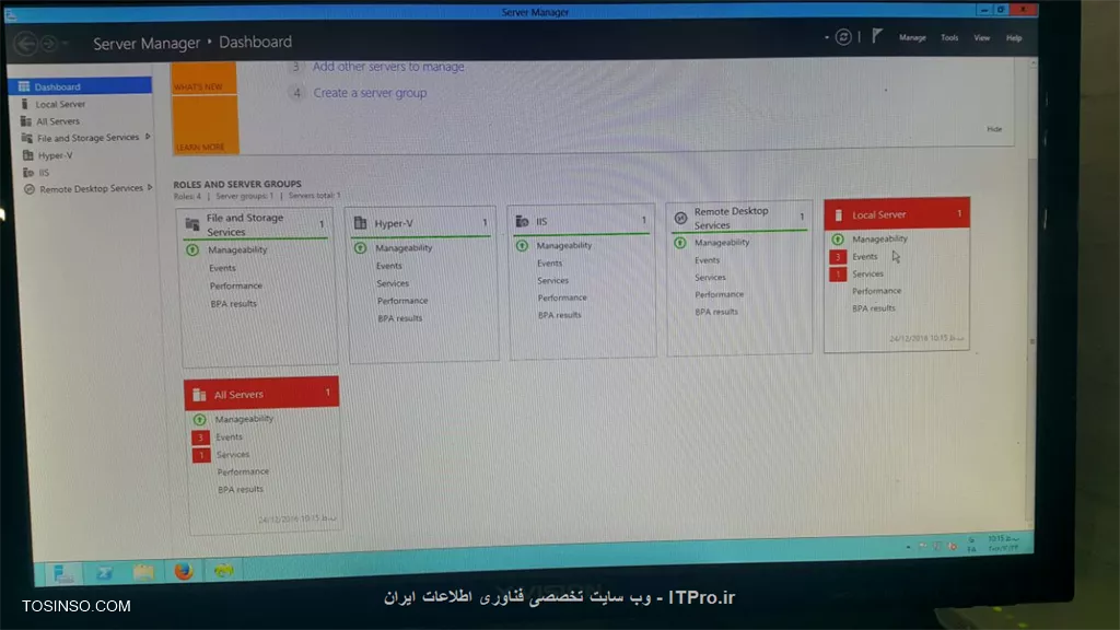 سلام دوستان ITpro ی عزیز
من تو ویندوز سرور Server Manager که باز میکنم  Local Server و All Servers انلاین نمیشه و رنگشون قرمزه باید چه کاری انجام بدم؟ 
||http://tosinso.com/files/get/247b072b-94bc-40a2-947b-1d1fc157718e||
ممنون میشم راهنمایی کنید.
